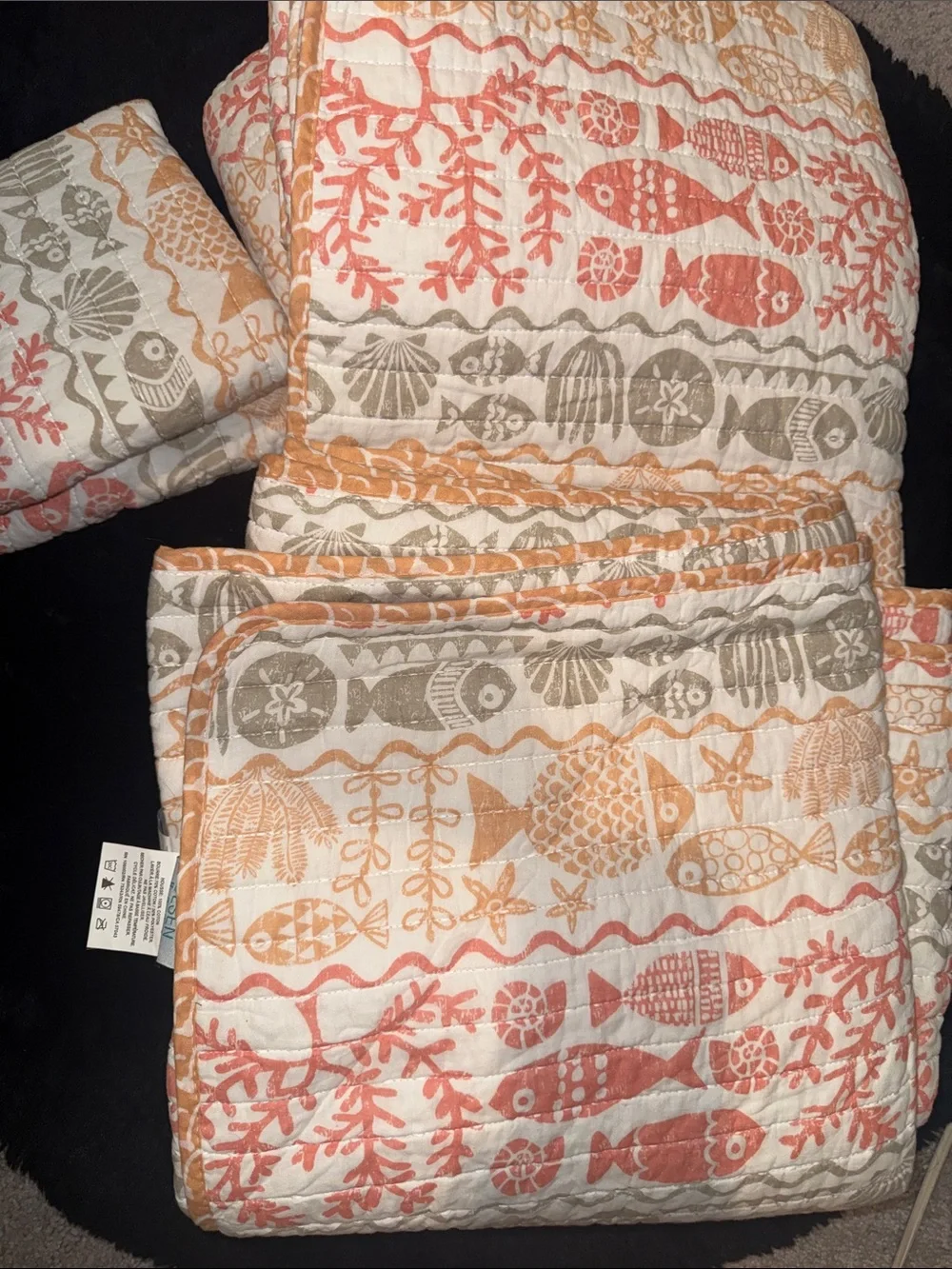 Sigrid Olsen Coral & Peach Cotton Quilted Throw Queen Sz